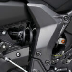 Steel frame with alloy sideplates at swingarm pivot.