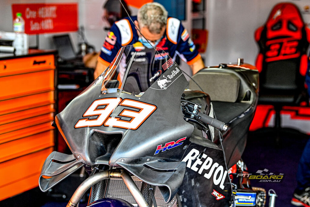 "Work on the completely new RC213V continued on Day 2 for the HRC quartet of Marc Marquez, Repsol Honda teammate Pol Espargaro, Alex Marquez (LCR Honda Castrol) and Takaaki Nakagami (LCR Honda Idemitsu)."