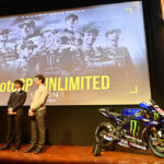 Quartararo, Bagnaia and Rins share the stage with the YZR-M1.