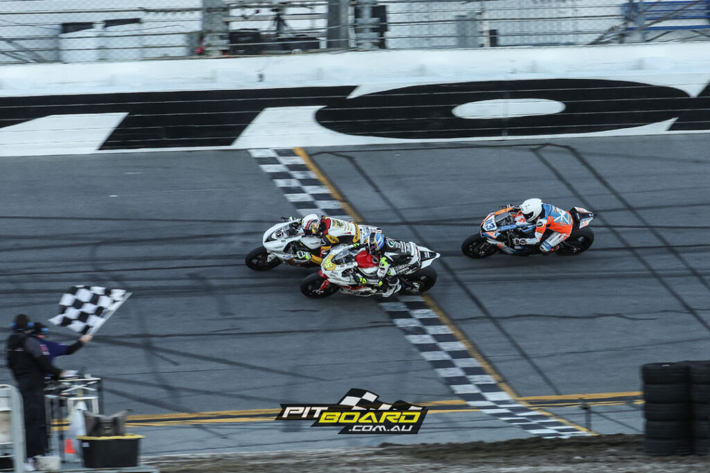 Brandon Paasch on his Triumph Street Triple RS defends title to win second consecutive Daytona 200.