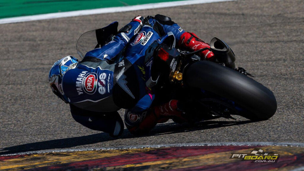 Yamaha test mechanical components and chase acceleration improvements at Aragon test