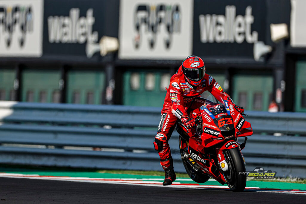 Francesco Bagnaia, fresh from winning his home Grand Prix at Misano, was one of the first riders to hit the track on Day 1, which saw him using all the track time available to complete his busy testing schedule.