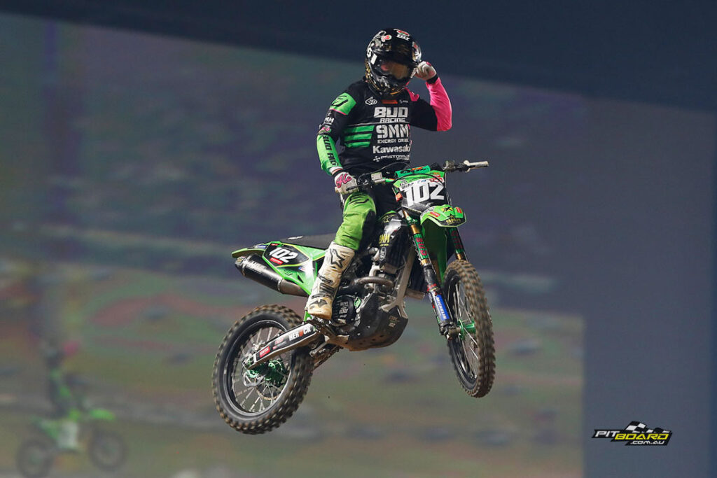 After a brilliant weekend of racing, Matt Moss was crowned Prince of Paris Supercross, with him steering his Bud Racing Kawasaki to glory at the showpiece. Photo: Supercross De Paris Facebook.