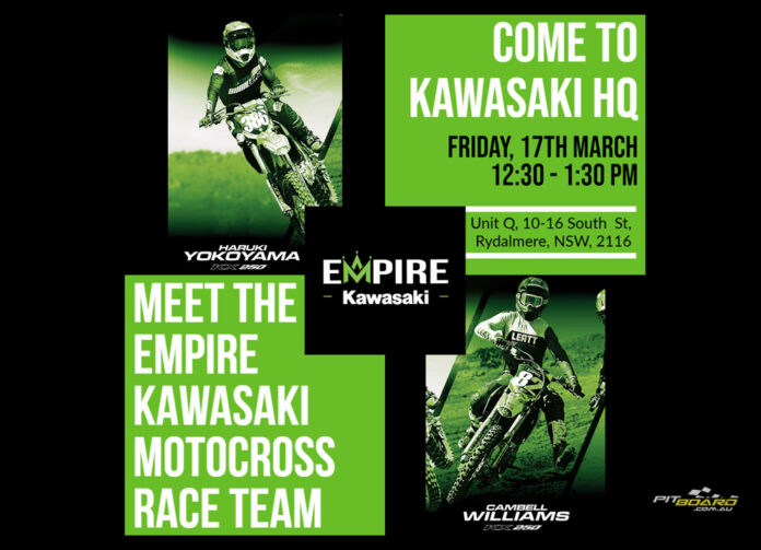 Fans will have the chance to meet and greet the Empire Kawasaki riders Friday (March 17th) between 12:30pm-1:30pm!