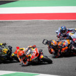 As ever, Marc Marquez was on the absolute limit of his Honda machine. But it wasn’t quite enough at Mugello as the Spaniard ran wide at the final turn and crashed out on the dirty part of the tarmac with 17 laps remaining.