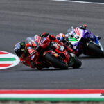 The front two began to break away as Bagnaia attempted to stretch out the field, with Martin clinging onto the coattails of Pecco as chaos started to unfold behind in the battle for third.