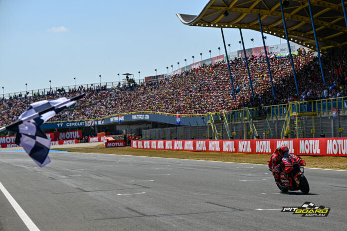 By the last lap, it was clear: Bagnaia had controlled the race perfectly, just staying clear of Bezzecchi as the two came home separated by just over a second. But the fight for third rolled on...