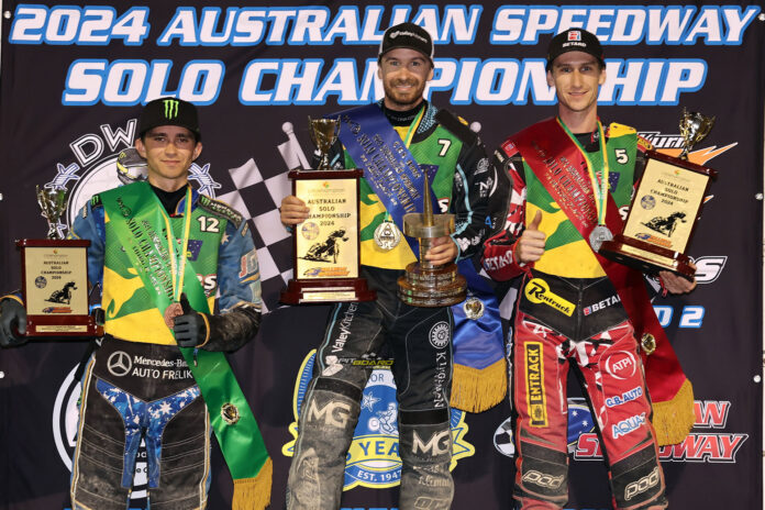 The championship top three: Jack Holder, Rohan Tungate and Max Fricke.